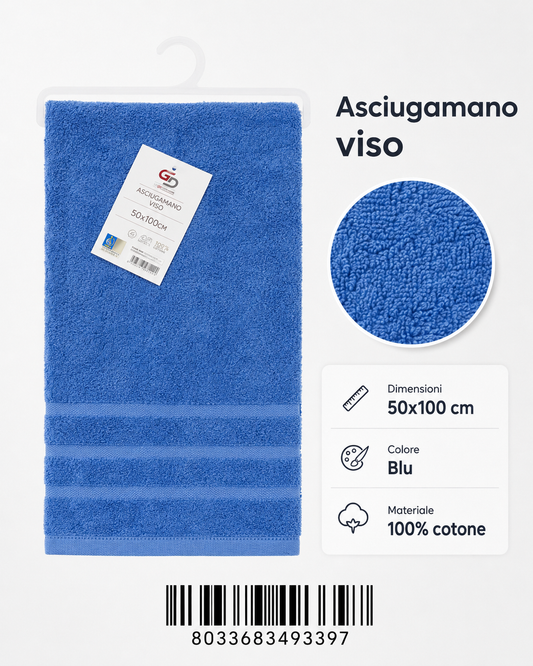 Face Towels Medium Blue 50X100 16/S Ring 380