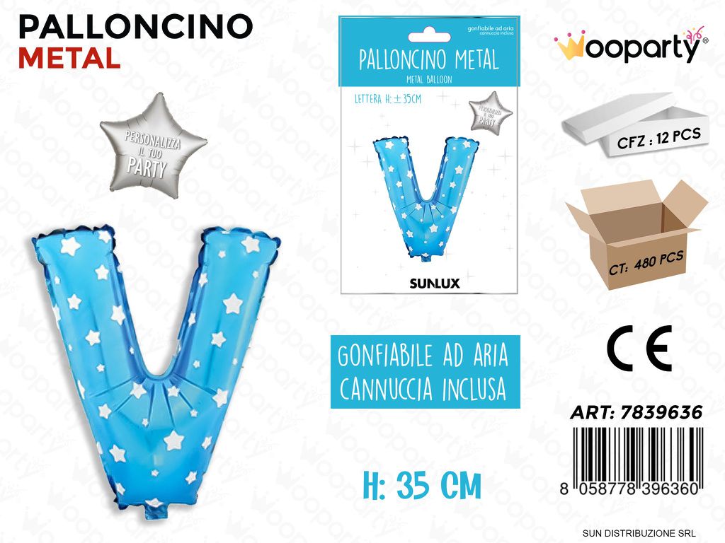 Palloncino Mylar Blu c/ Stelle Let. V 35CM