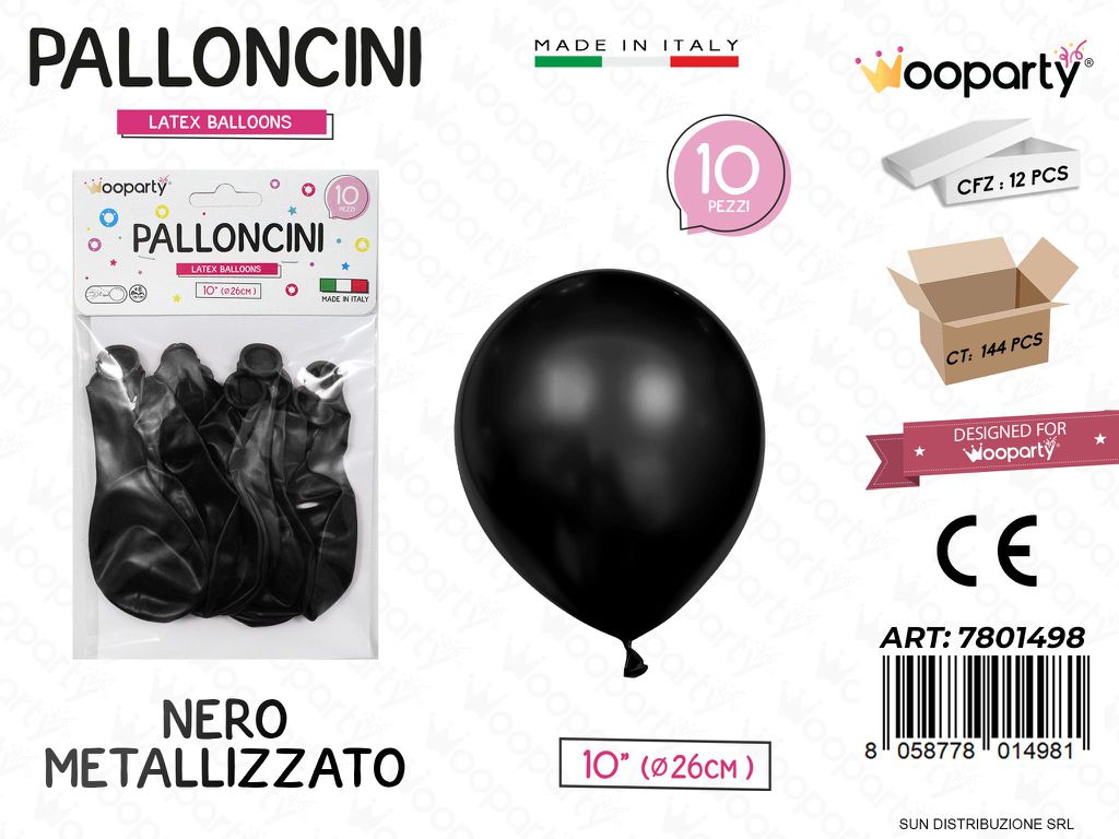 Palloncini Nero Metal 10 D.26CM 10PCS