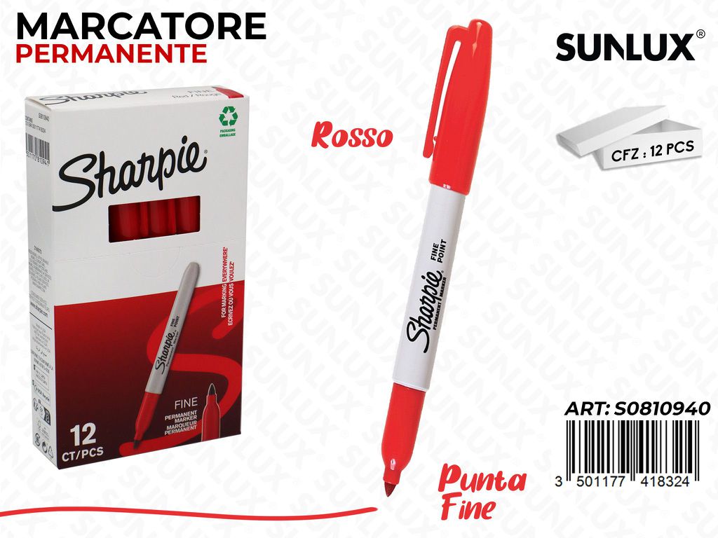 Sharpie Fine Point Marker Rosso da 12