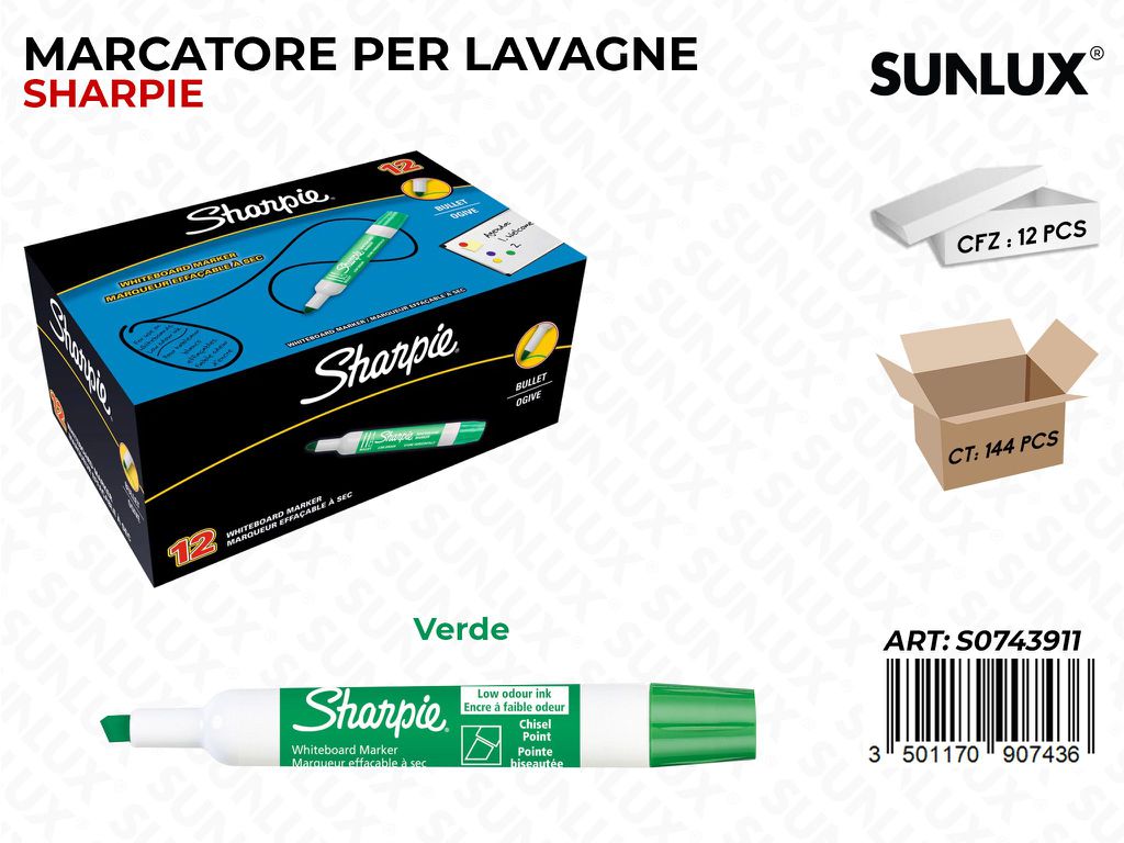 Sharpie Marcatore Lavagna Verde / Pz da 12