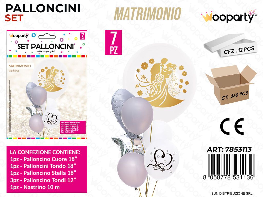 Set Palloncini Matrimonio 7PCS Ass.