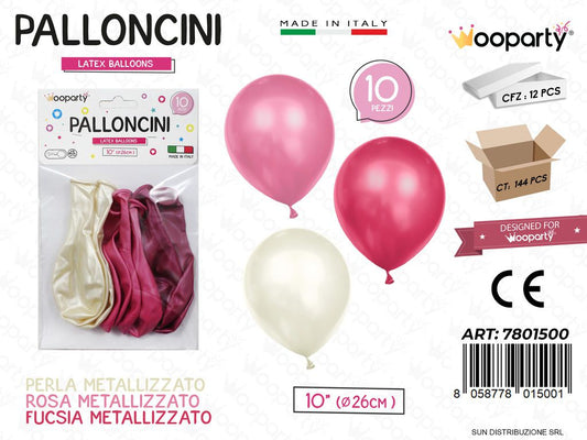 Palloncini 3COL. Ass. Metal 10 D.26CM 10PCS