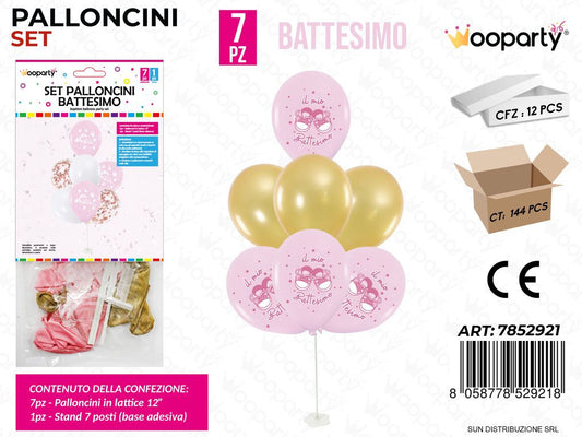 Set Palloncini c/ Stand Battesimo Girl 7PCS Ass. / Pz da 12