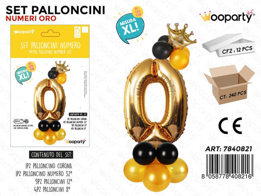 Set Palloncini N.0 ORO*NERO 15PCS 125CM