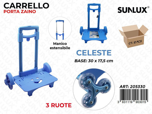 TROLLEY ZAINO CELESTE 3RUOTE  30*17.5CM