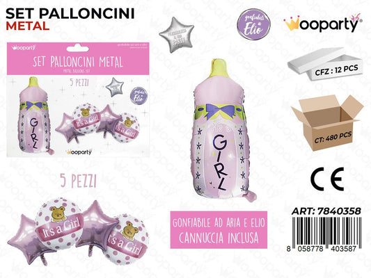 Set Palloncini Metal Its a Girl 5 Pcs
