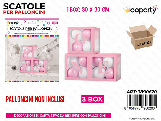 Scatole per Palloncini 3BOX One Rosa 30*30CM