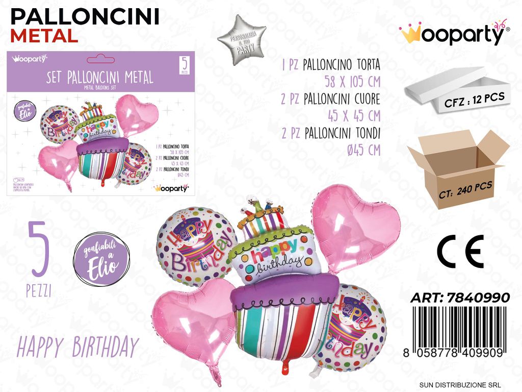Set Palloncini Metal Happy Birthday 5PCS