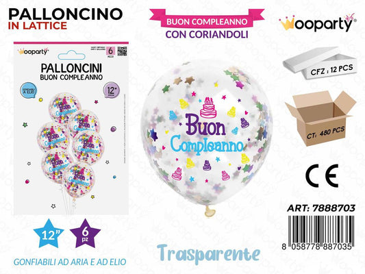 Palloncini B. Compl. c/ Coriandoli 12 6PCS