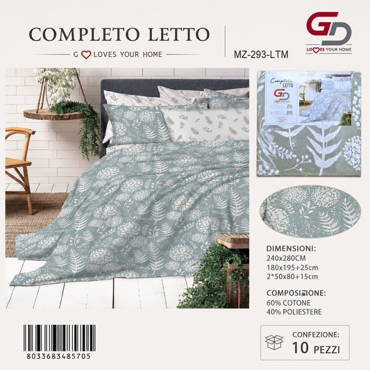 Completo Letto Matrimoniale 240X280/180X195+25/2X50X805 Mz-293-Ltm Sheetset 60 Cotone 40 Poliestere