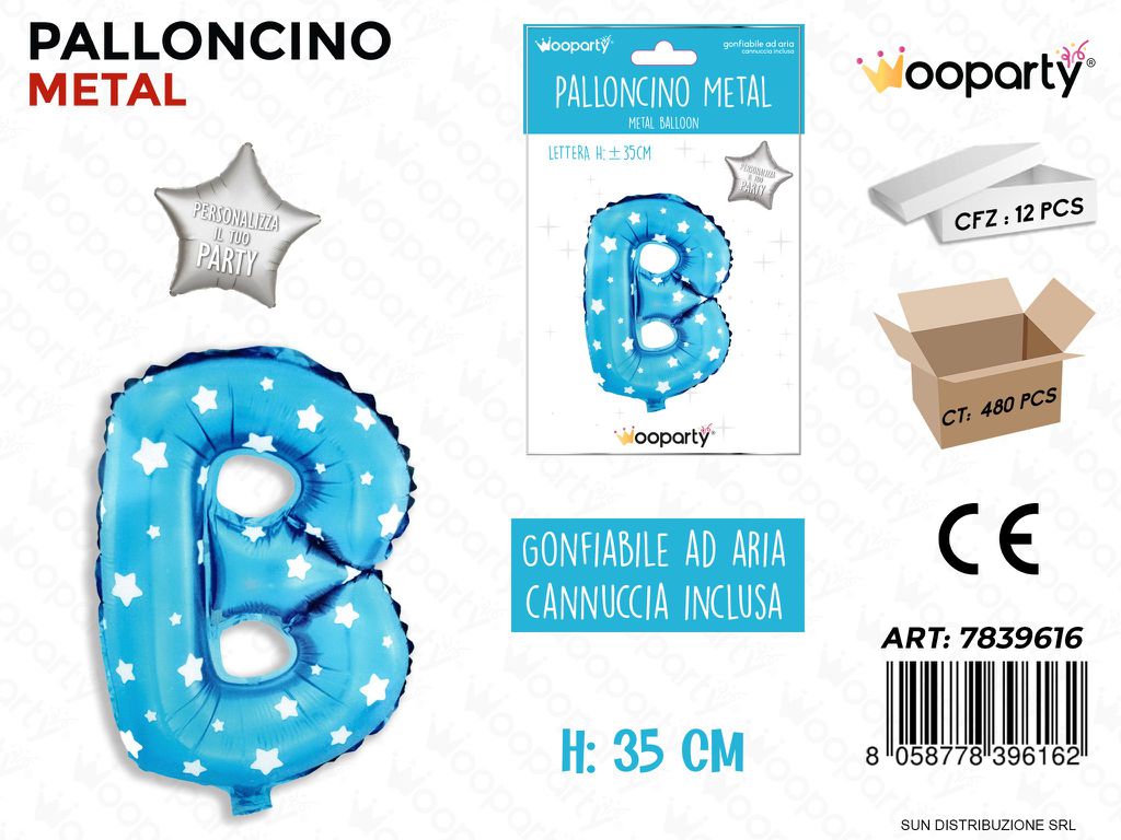 Palloncino Mylar Blu c/ Stelle Let. B 35CM
