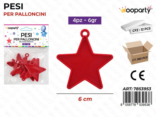 Pesi per Palloncini Stella Rosso 4PCS 6GR