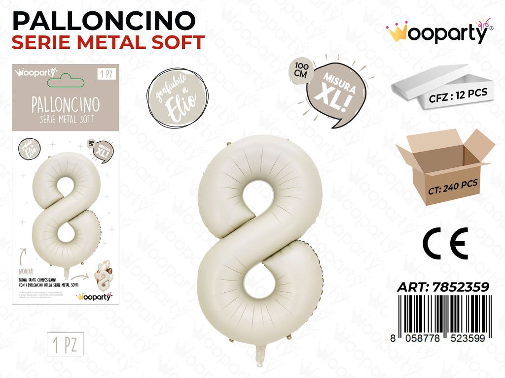 Wooparty Palloncino N.8 Metal Soft 100CM