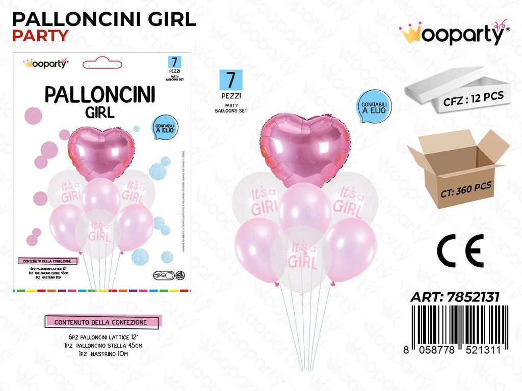 Palloncini Its a Girl c/ Stand 7PCS Ass.