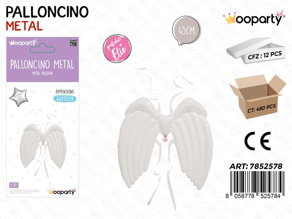 Wooparty Palloncino Ali Bianco 45CM