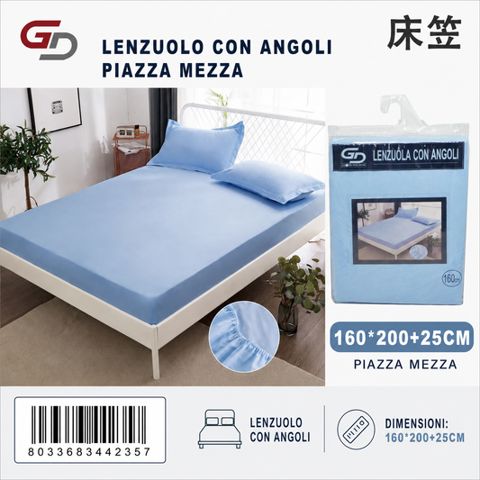 Lenzuolo Sotto Con Angoli Piazza Mezza 160*200+25Cm