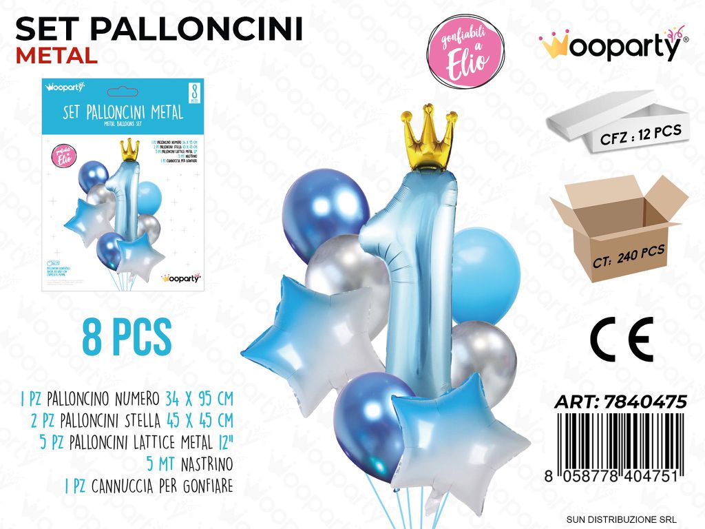 Set Palloncini Metal 1 Boy 8PCS Ass.