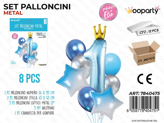 Set Palloncini Metal 1 Boy 8PCS Ass.