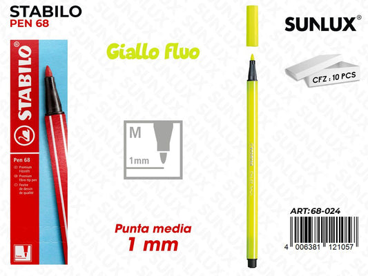Stabilo Pen 68 Punta M Giallo Fluo