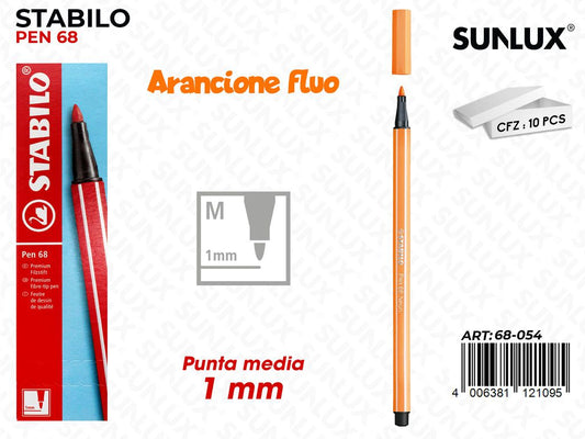 Stabilo Pen 68 Punta M Arancione Fluo
