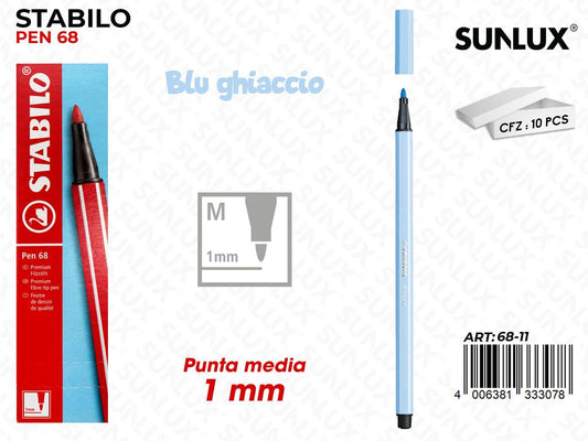 Stabilo Pen 68 Punta M Blu Ghiaccio