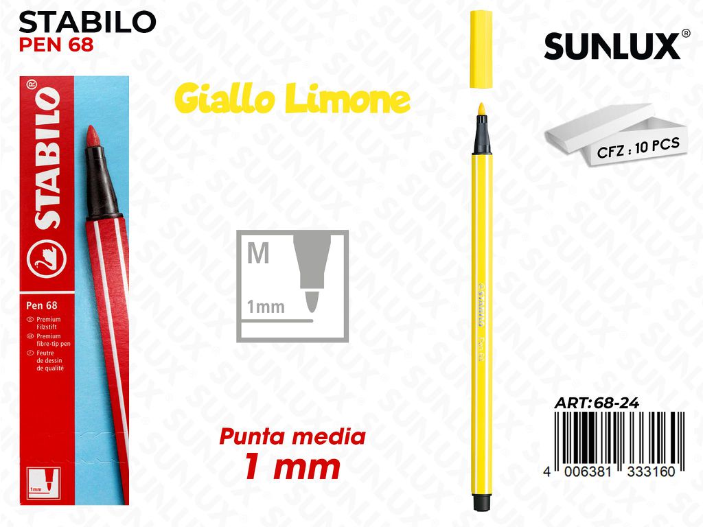 Stabilo Pen 68 Punta M Giallo Limone