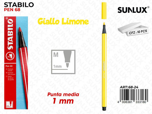Stabilo Pen 68 Punta M Giallo Limone