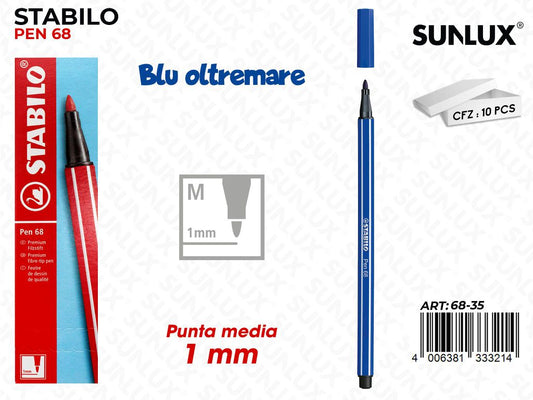 Stabilo Pen 68 Punta M Blu Oltremare