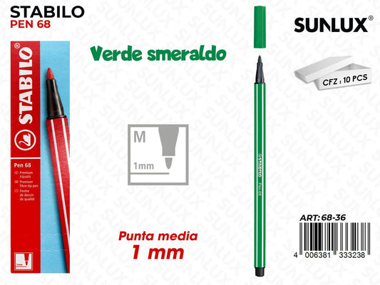 Stabilo Pen 68 Punta M Verde Smeraldo