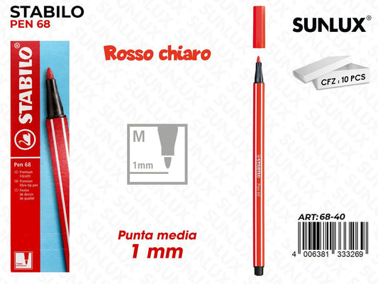 Stabilo Pen 68 Punta M Rosso Chiaro