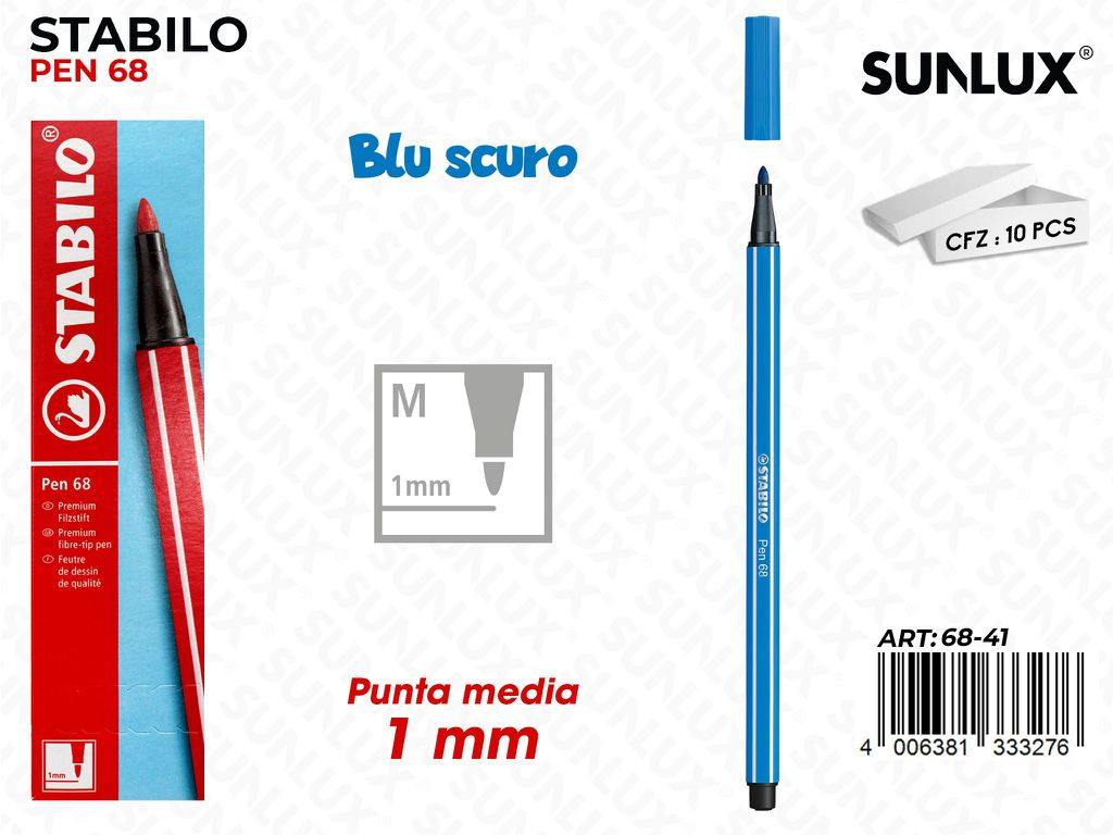 Stabilo Pen 68 Punta M Blu Scuro