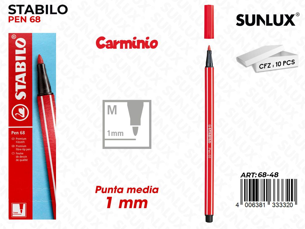 Stabilo Pen 68 Punta M Carminio