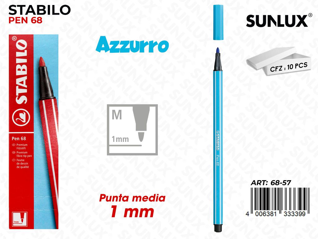 Stabilo Pen 68 Punta M Azzurro