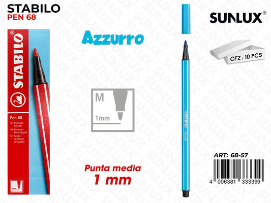Stabilo Pen 68 Punta M Azzurro