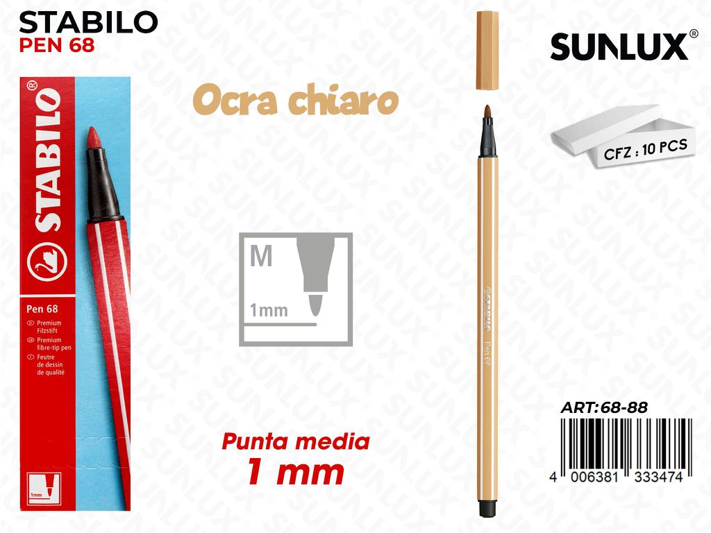 Stabilo Pen 68 Punta M Ocra Chiaro