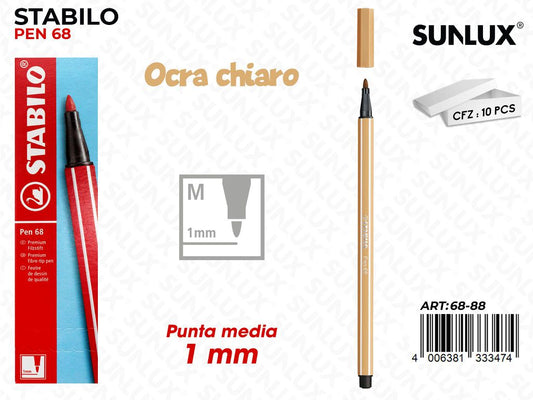Stabilo Pen 68 Punta M Ocra Chiaro