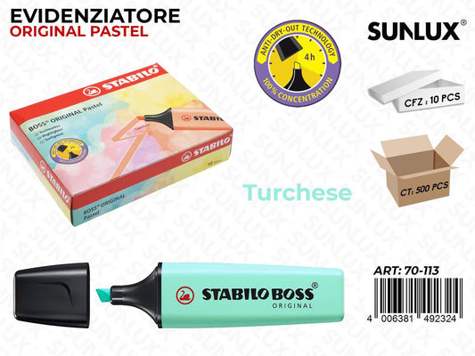 **STABILO BOSS ORI. PASTEL TURCHESE /PZ DA 10**
