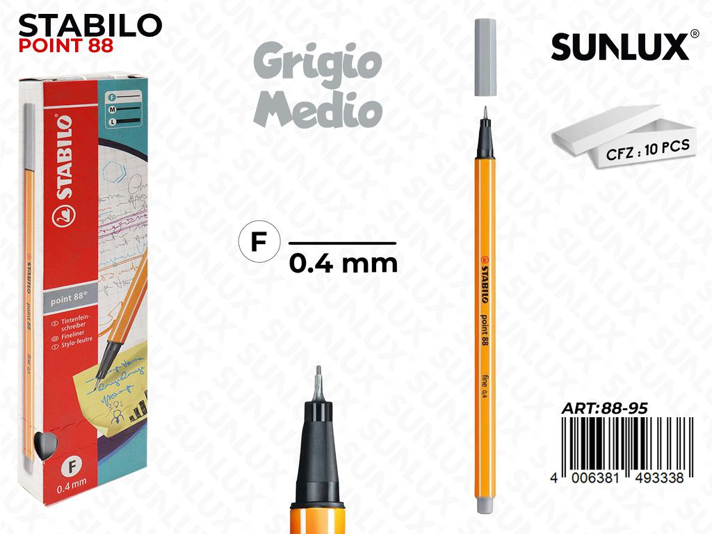 Stabilo Point 88-95 Grigio Medio 0.4MM