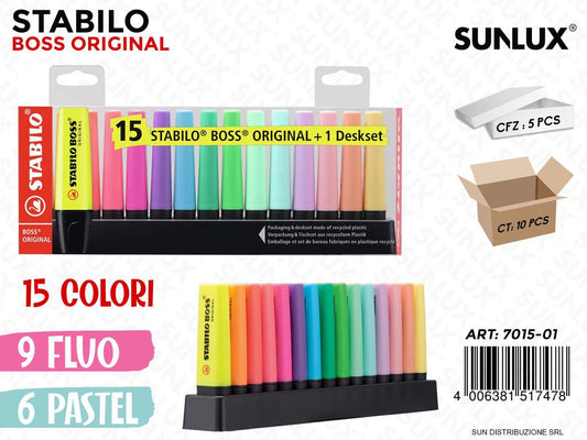 Stabilo Boss Deskset 15COL. Fluo-pastel