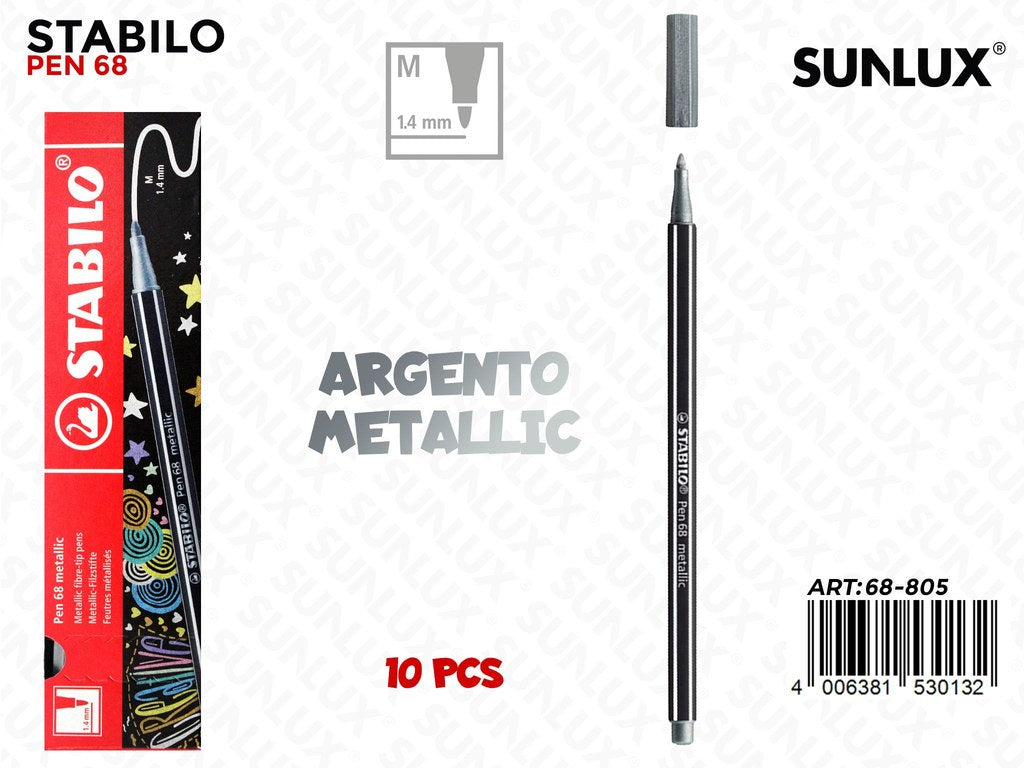 Stabilo Pen 68 Punta M Metallic Argento