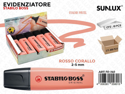 Evidenziatori Stabilo Boss Rosso Corallo Pastel 2-5MM