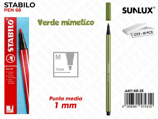 Stabilo Pen 68 Punta M Verde Mimetico