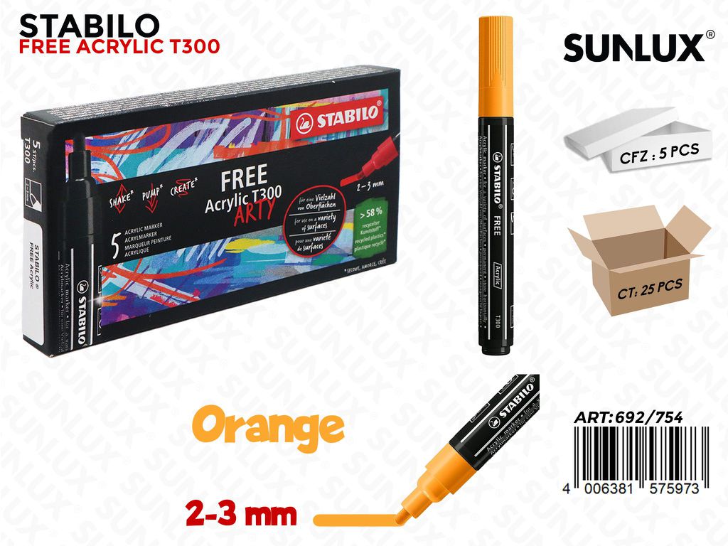 Stabilo Free Acrylic T300 Orange 2-3MM