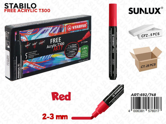 Stabilo Free Acrylic T300 Red 2-3MM