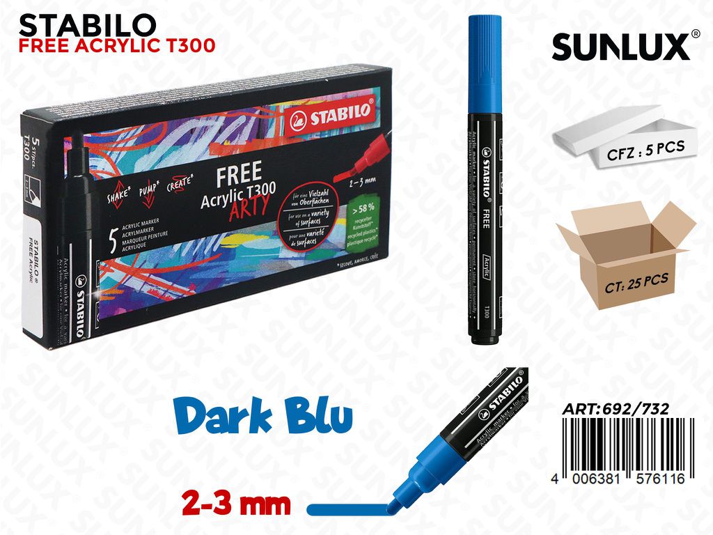 Stabilo Free Acrylic T300 Dark Blue 2-3MM