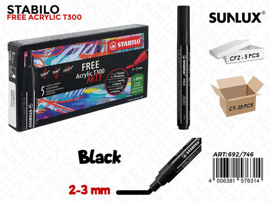 Stabilo Free Acrylic T300 Nero 2-3MM