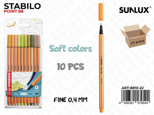 Ast. Stabilo Point 88 Soft Colors 10PCS 0.4MM