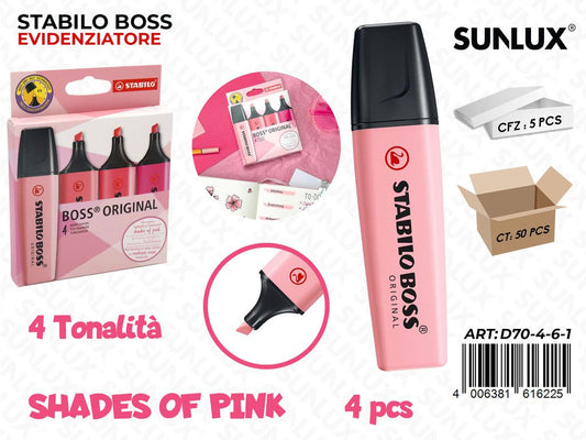 Stabilo Boss Evidenz. Totalita Rosa 4PCS Ass.