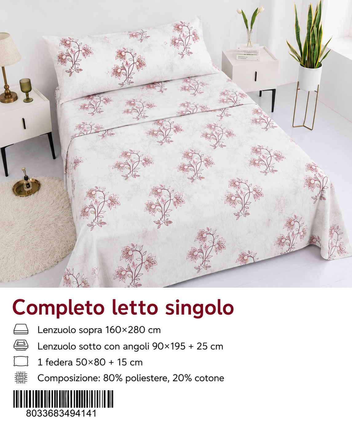 Set Di Lenzuola Singolo 160X280+90X200+50X80 Mz 302-Ltm